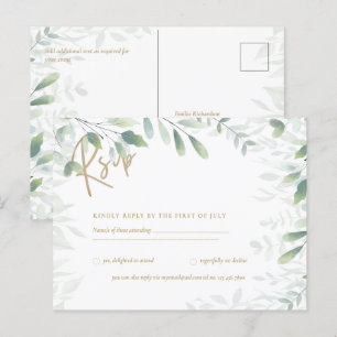 RSVP - Groene Bladeren Goud Ansichtkaart Briefkaart