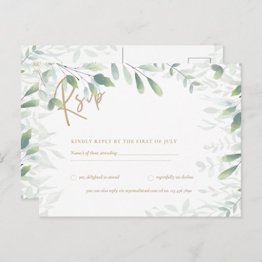 RSVP - Groene Bladeren Goud Ansichtkaart Briefkaart (Voorkant / Achterkant)