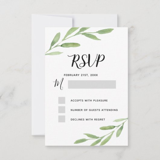 RSVP Groenery Rustiek Eenvoudig Elegant Aquarel Kaart (Voorkant)