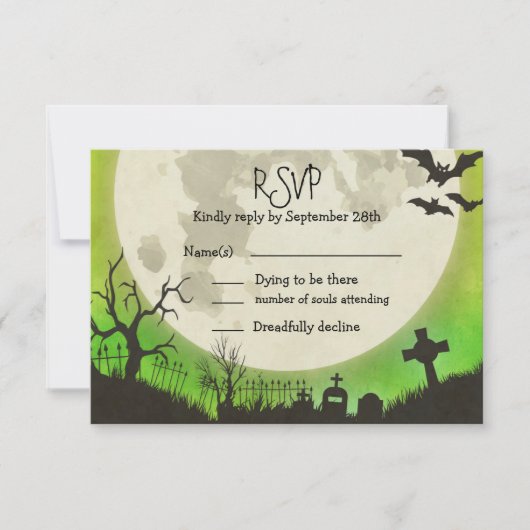 RSVP Halloween bruiloft - groen met volle maan Kaartje (Voorkant)
