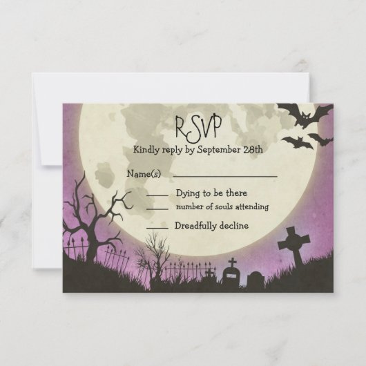 RSVP Halloween bruiloft in paars met maan (Voorkant)