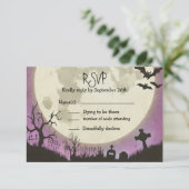 RSVP Halloween bruiloft in paars met maan (Staand voorkant)