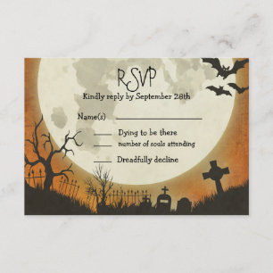 RSVP Halloween bruiloft in sinaasappel met maan