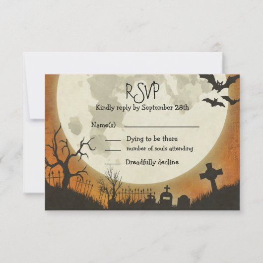 RSVP Halloween bruiloft in sinaasappel met maan (Voorkant)