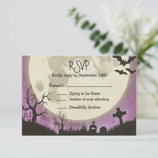 RSVP Halloween mariage en violet avec lune (Debout devant)