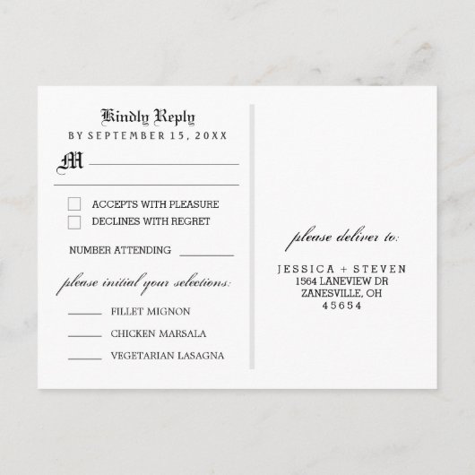 RSVP Halloween Mariage gothique MENU PostCard (Dos)