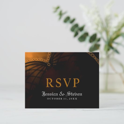 RSVP Halloween Mariage gothique MENU PostCard (Debout devant)