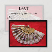 RSVP  Hand Held Fan op een rode achtergrond Kaartje (Voorkant / Achterkant)