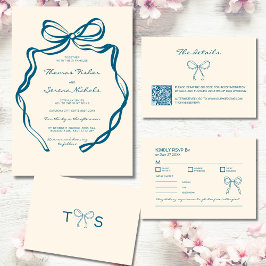 RSVP Handgeschreven Doodle Art Bow Lijst Blauw Notitiekaartje