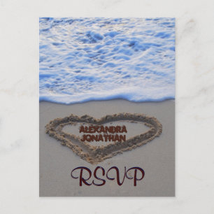 RSVP Heart in Sand at Beach Uitnodiging Briefkaart