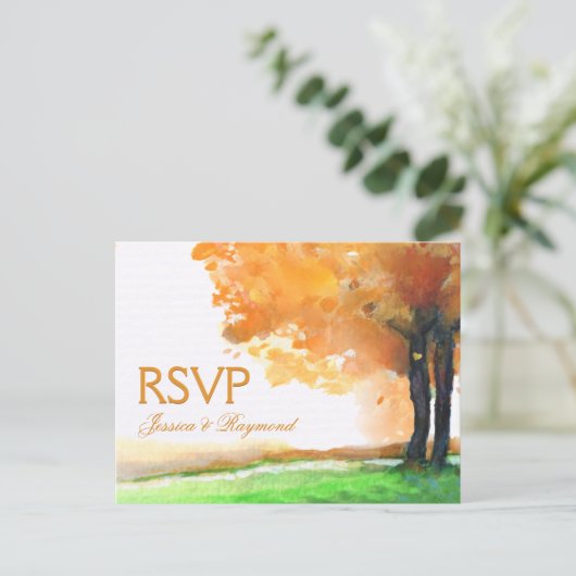 RSVP herfst Sinaasappel Matching RSVP Bruiloft Bri Uitnodiging Briefkaart (Staand voorkant)