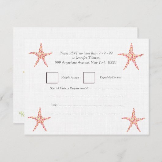 RSVP Honeysuckle Peach Starfish Beach Invitation (Devant / Derrière)