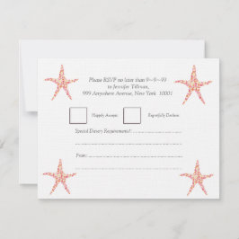 RSVP Honeysuckle Peach Starfish Beach Invite Kaart