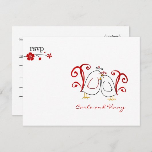 RSVP houdt van vogels en kersenbloesems PC Uitnodiging Briefkaart (Voorkant / Achterkant)