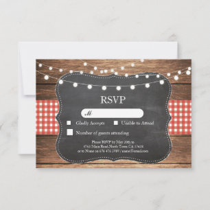 RSVP Huwelijk Rood Geruite Houten Licht Kaarten Ui Kaartje