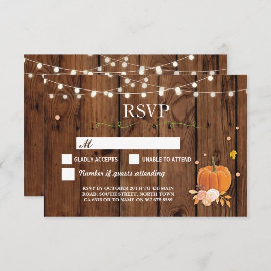 RSVP-huwelijk rustic hout pompoen antwoordkaarten Kaart (Voorkant / Achterkant)