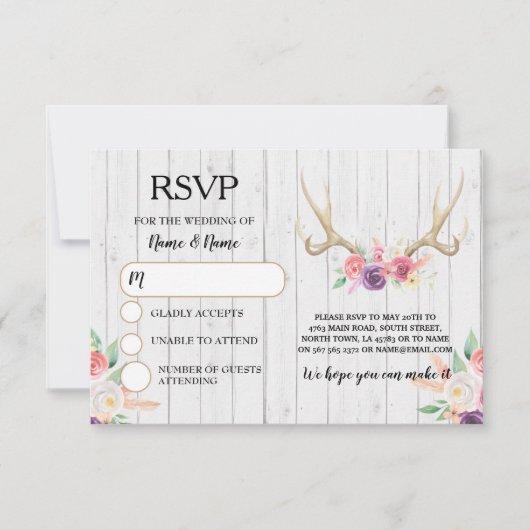 RSVP Huwelijk Rustieke Geweien Herten Kaarten Uitn (Voorkant)