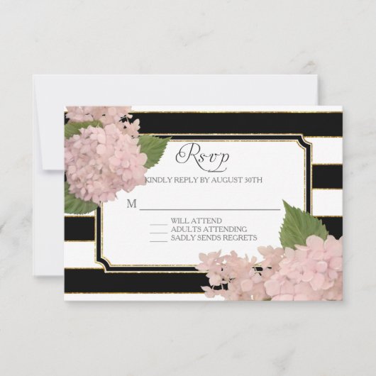RSVP Hydrangea Modern Elegant Zwart Wit Streep Kaartje (Voorkant)