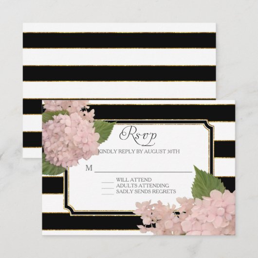 RSVP Hydrangea Moderne Elegant Noir Blanc Blancs (Devant / Derrière)