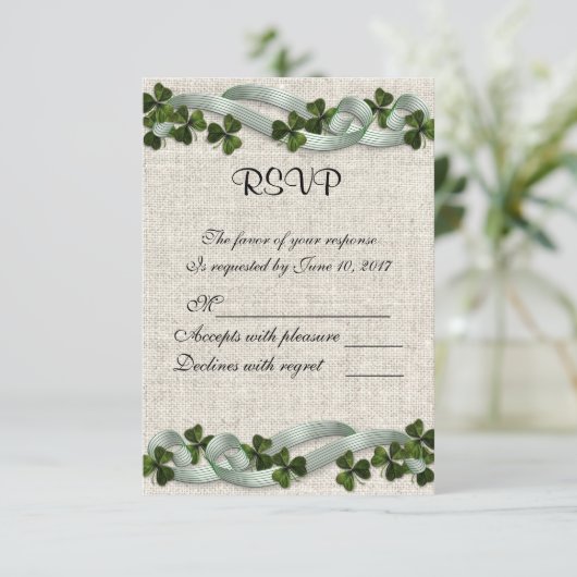 RSVP Iers linnen en shamrocks (Staand voorkant)