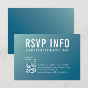 RSVP INFO CARD moderne bleu foncé menthe qrcode