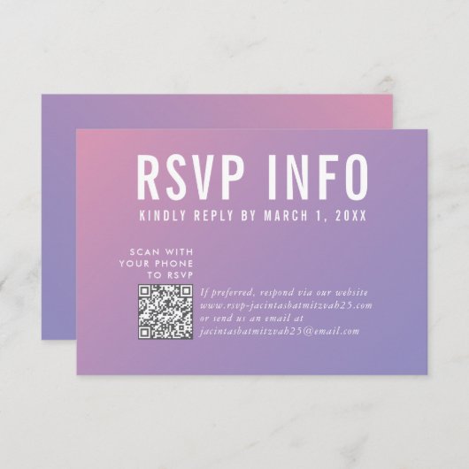 RSVP INFO KAART moderne paarse roze qrcode (Voorkant / Achterkant)