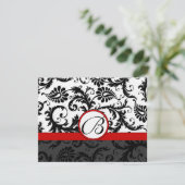 RSVP Insert Response Black Damask Red Trim Kaartje (Staand voorkant)