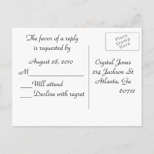 RSVP-insert Uitnodiging Briefkaart (Achterkant)