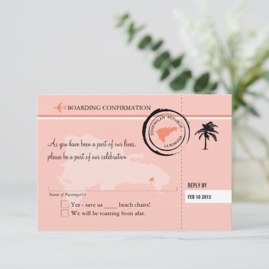 RSVP-instapkaart naar Dominicaanse Republiek RSVP Kaartje (Staand voorkant)