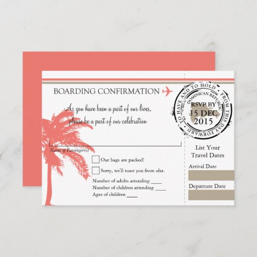 RSVP-instapkaart naar Dominicaanse Republiek RSVP Kaartje (Voorkant / Achterkant)