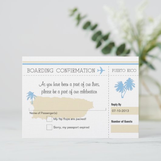 RSVP-instapkaart naar Puerto Rico RSVP Kaartje (Staand voorkant)
