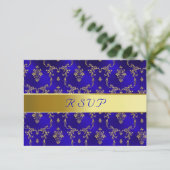 RSVP-kaart—Blauw en goud RSVP Kaartje (Staand voorkant)