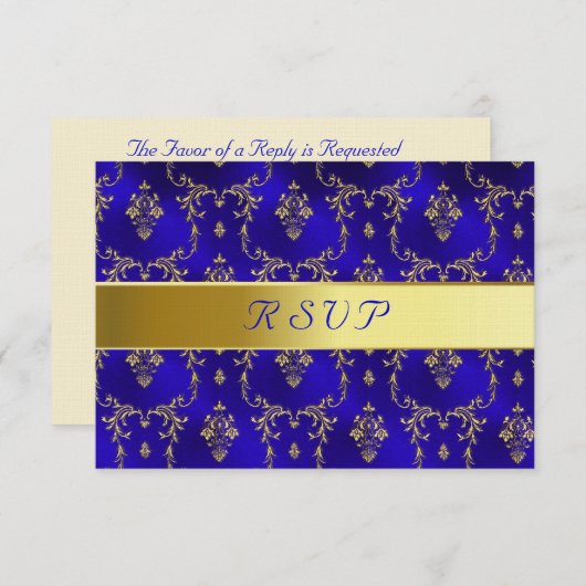 RSVP-kaart—Blauw en goud RSVP Kaartje (Voorkant / Achterkant)
