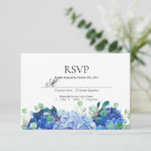 RSVP kaart blauwe hortensia eucalyptus groen (Staand voorkant)