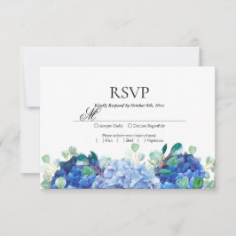 RSVP kaart blauwe hortensia eucalyptus groen