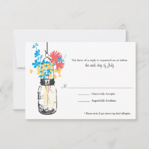 RSVP-kaart Blauwe Wilde Bloemen & Mason Jar RSVP Kaartje