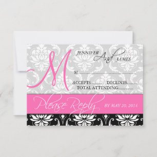 RSVP-kaart Damask Monogram Naam Hot Pink RSVP Kaartje