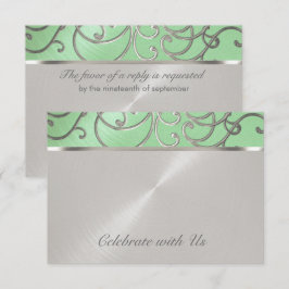 RSVP-kaart Elegant Mint Green Silver Filigree RSVP Kaartje