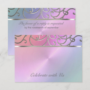 RSVP-kaart Elegant Pearl Pink Silver Filigree Kaart