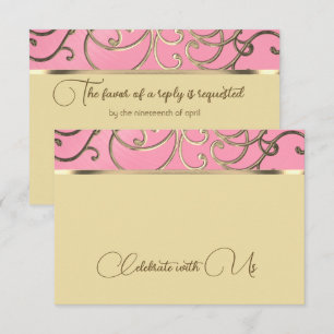 RSVP-kaart Elegant Pink en Gold Filigree Kaart