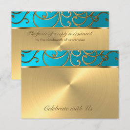 RSVP-kaart Elegant Turquoise Blue Gold Filigree RSVP Kaartje