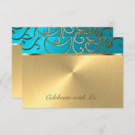 RSVP-kaart Elegant Turquoise Blue Gold Filigree RSVP Kaartje