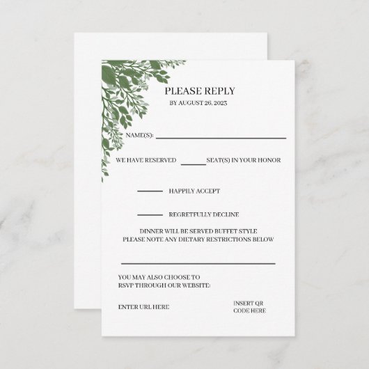 RSVP-kaart in klassiek groen RSVP Kaartje (Voorkant / Achterkant)