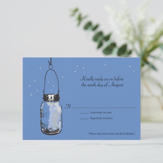 RSVP-kaart Mason Jar en Fireflies RSVP Kaartje (Staand voorkant)