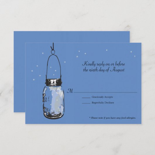 RSVP-kaart Mason Jar en Fireflies RSVP Kaartje (Voorkant / Achterkant)