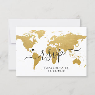 RSVP-kaart met Gold Wereldkaart-reisbestemming