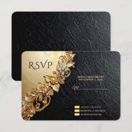 RSVP-kaart met gouden bloemversiering RSVP Kaartje