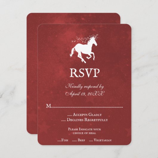 RSVP-Kaart met Red Unicorn Wedding RSVP (Voorkant / Achterkant)