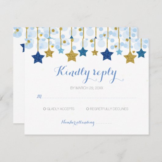 RSVP-kaart met twinkle tdraai (blauw) en gouden st Bedankkaart (Voorkant / Achterkant)