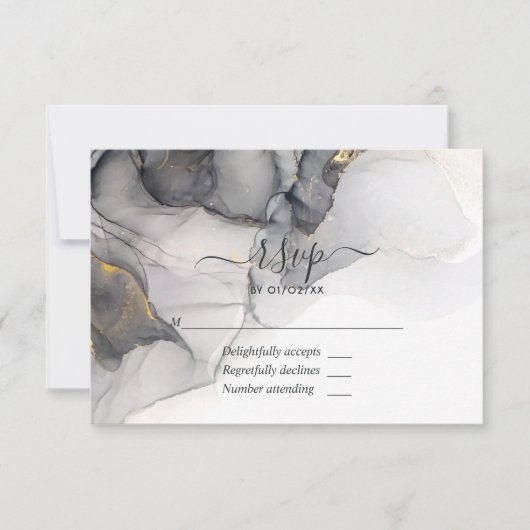 RSVP-Kaart met zwarte en goudalcohol RSVP Kaartje (Voorkant)